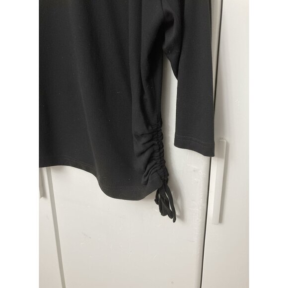 N Touch Petite Medium Black 3/4 Sleeve Top w/ Side Scrunch Tie Detail - Picture 2 of 3